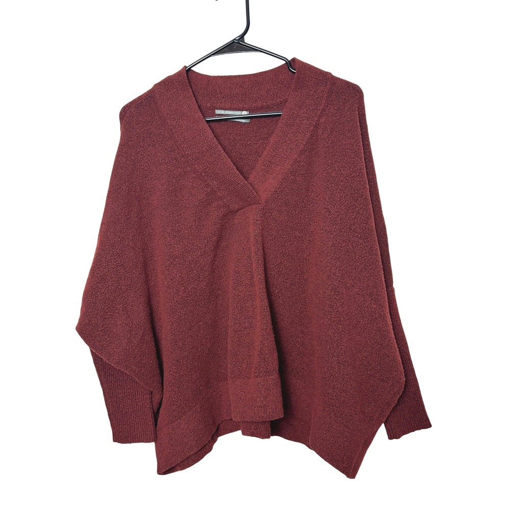 Anthropologie Sweater Womens S Maroon Red V-Neck Dolman Sleeve Oversized Cozy